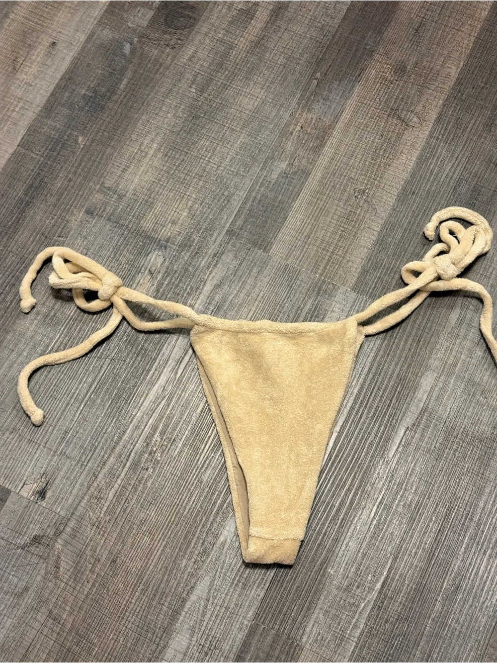 Frankie's Bikinis French Terry Cream Tie-Side Bikini Bottom